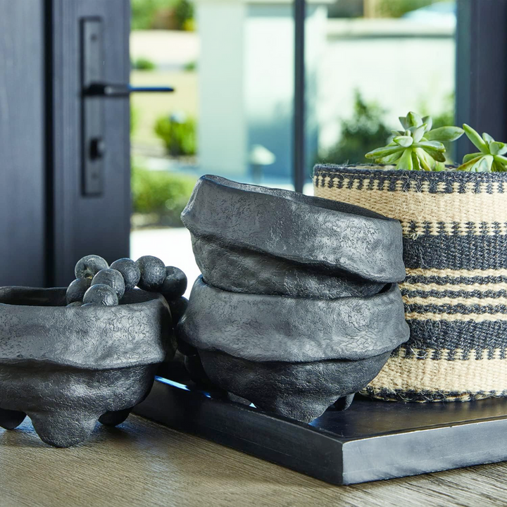 Black Paper Maché Footed Bowl
