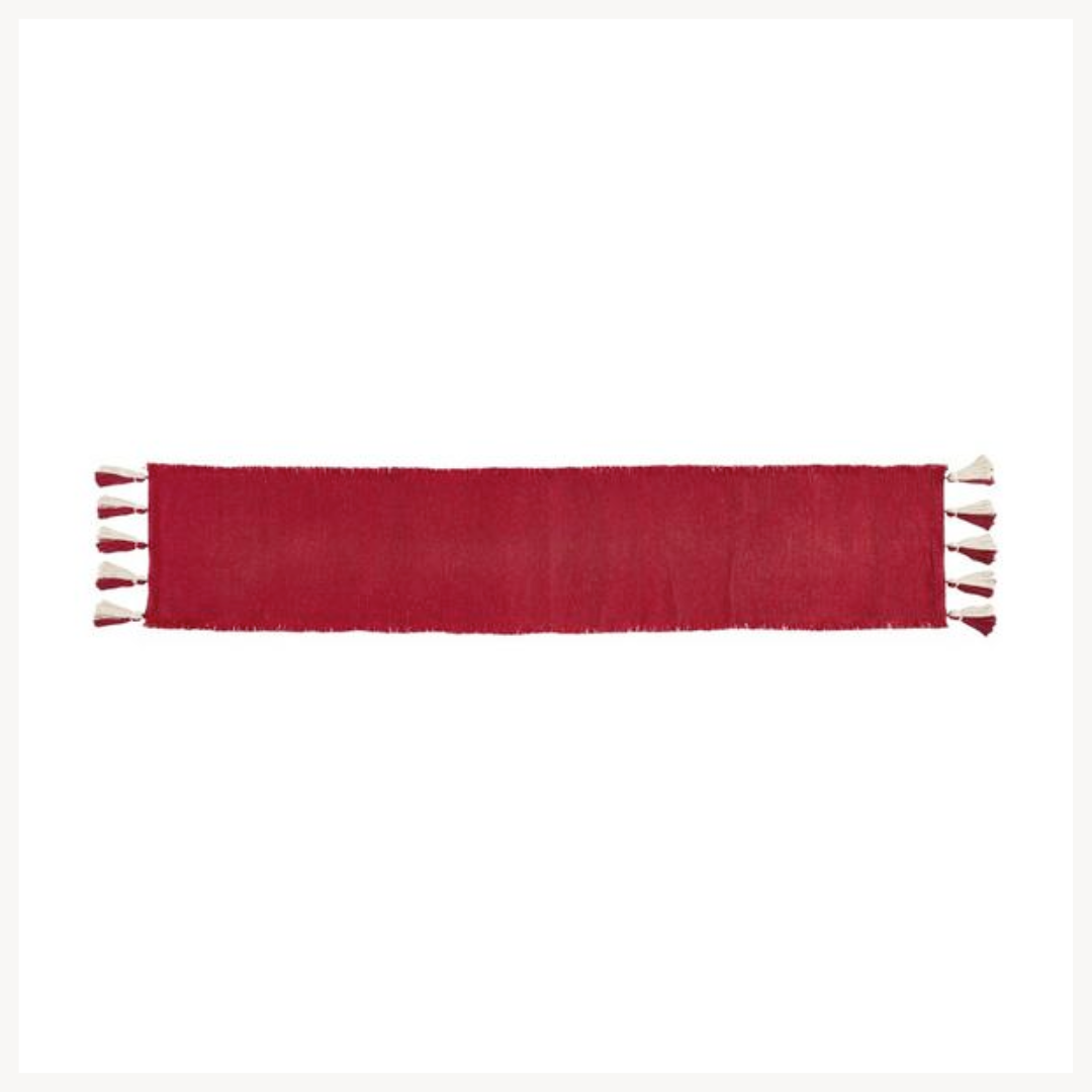 Chunky Tassel Red Table Runner