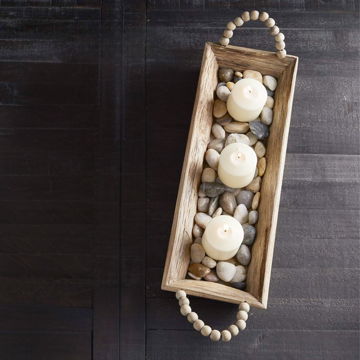 Wooden Tray With Beaded Handles