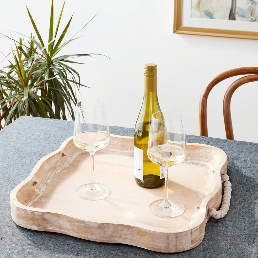 Scalloped Tray With Beaded Handles