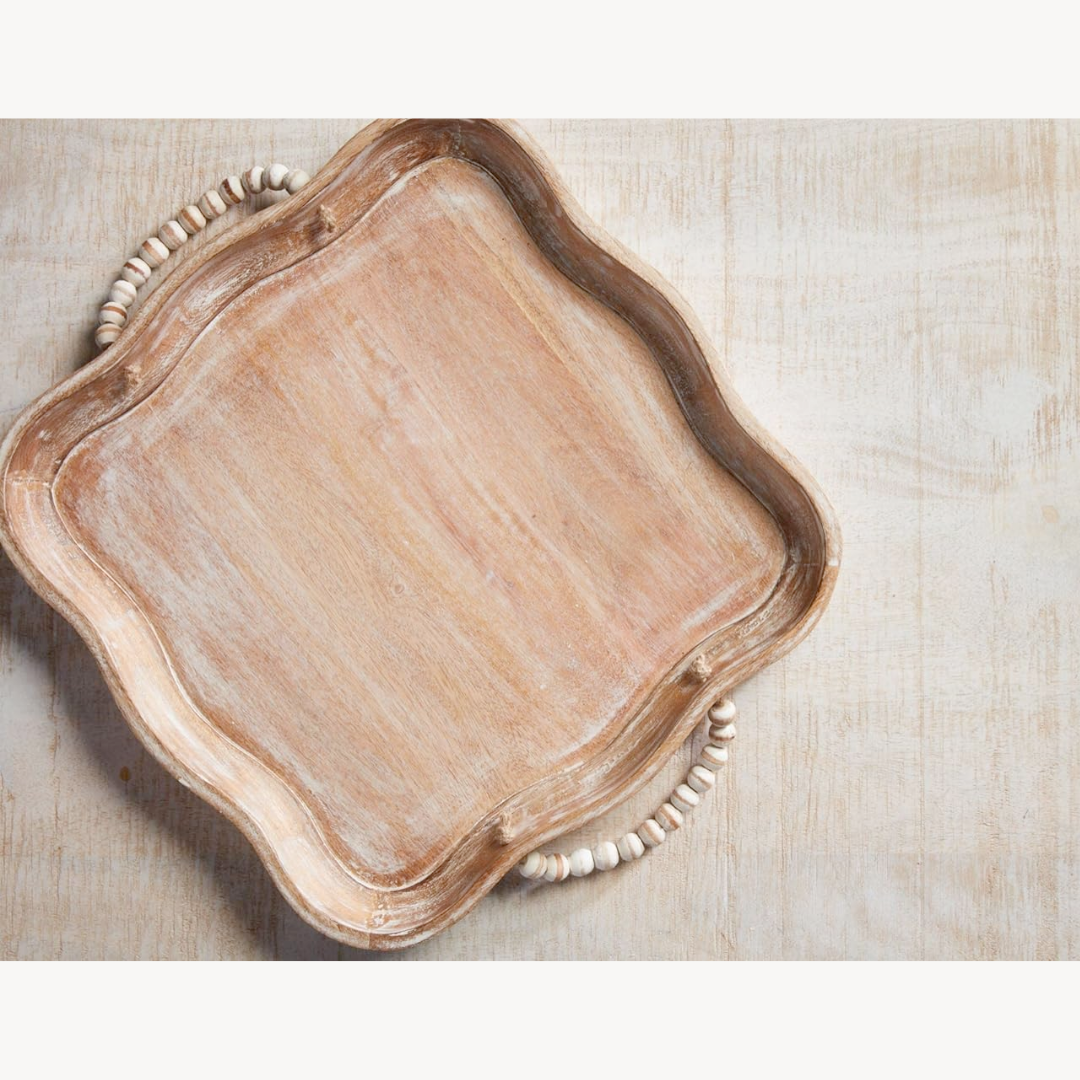 Scalloped Tray With Beaded Handles