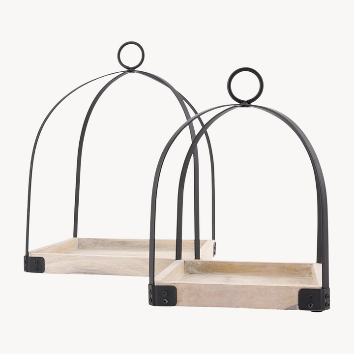Iron & Mango Wood Lantern Set