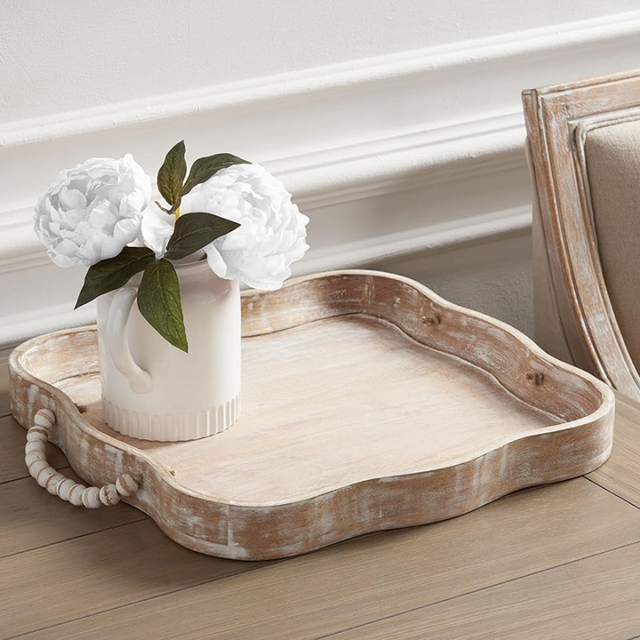 Scalloped Tray With Beaded Handles
