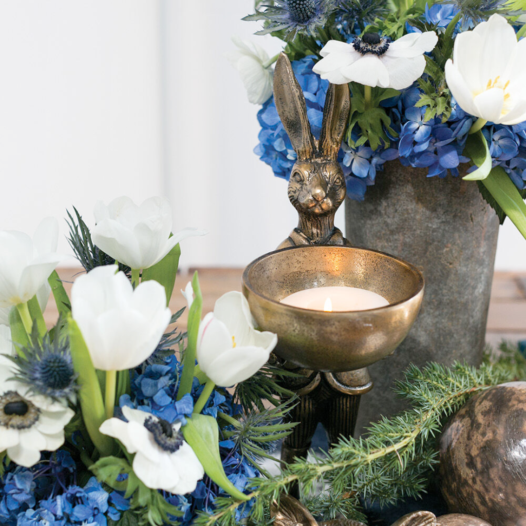 Brass Rabbit Figurine with Bowl