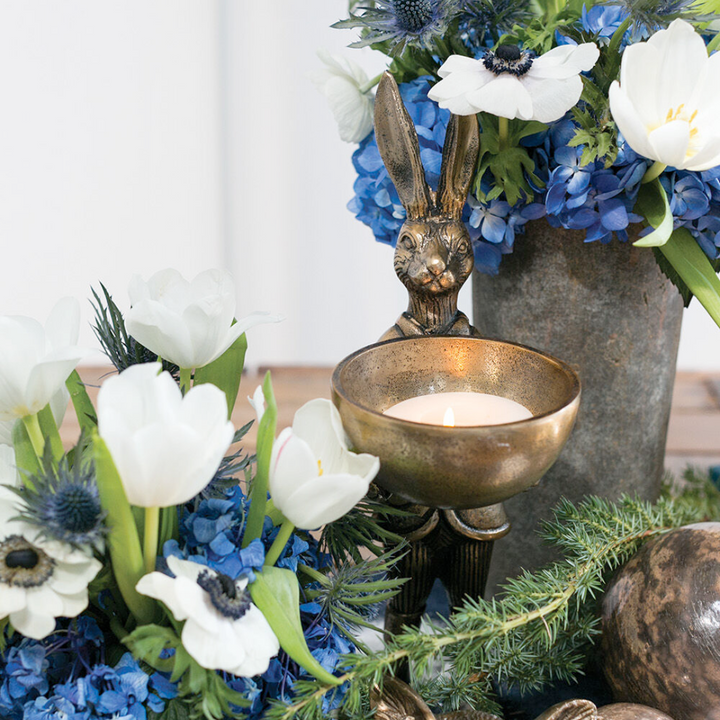 Brass Rabbit Figurine with Bowl