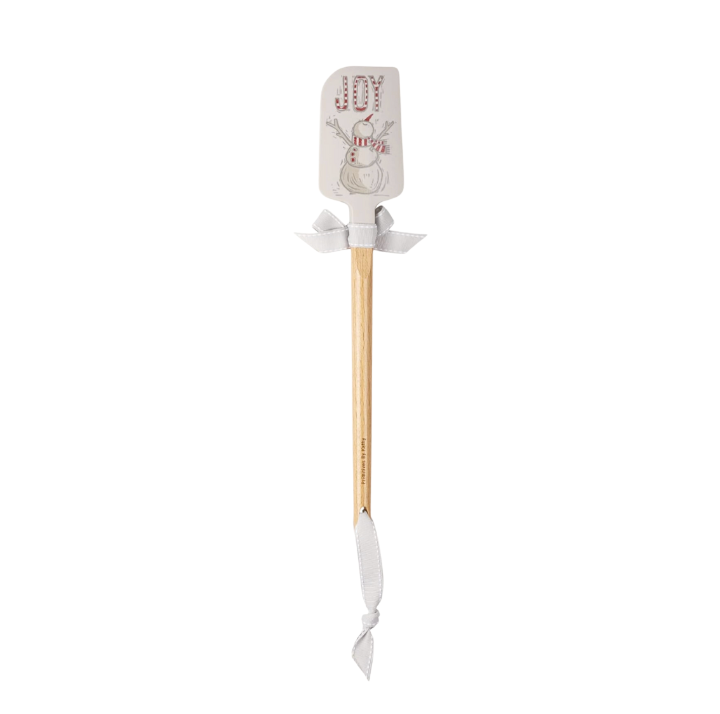 Spatula with a wooden handle and silicone ends on a white background