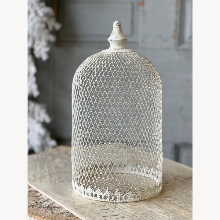 Decorative metal cloche with lace textured finish 