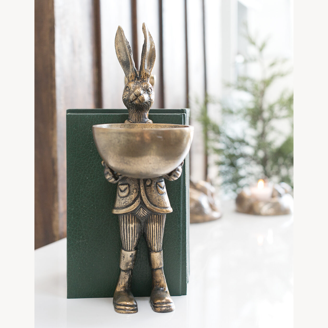 Brass Rabbit Figurine with Bowl