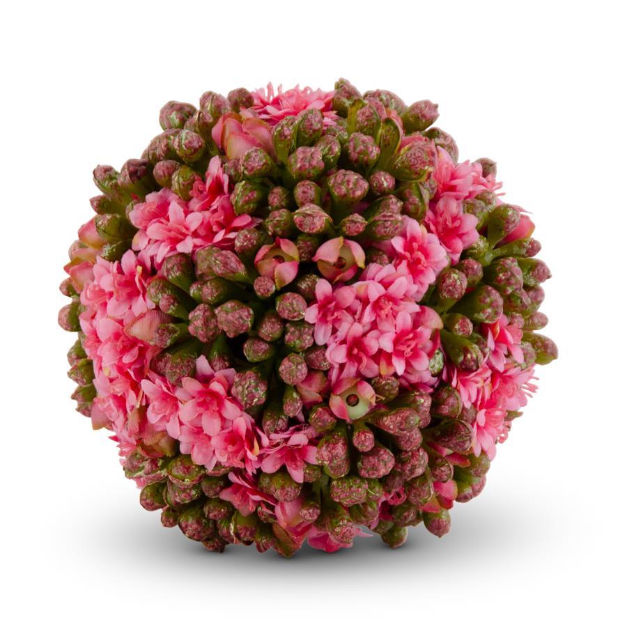 A lifelike artificial Pink Succulent Kalanchoe ball with pink blossoms and green foliage.