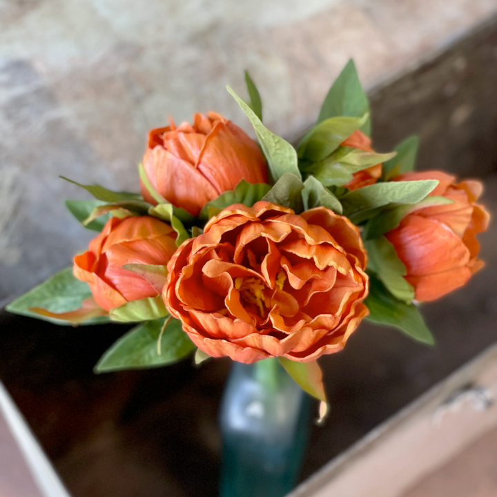 Real Touch Persimmon Peony Blooms