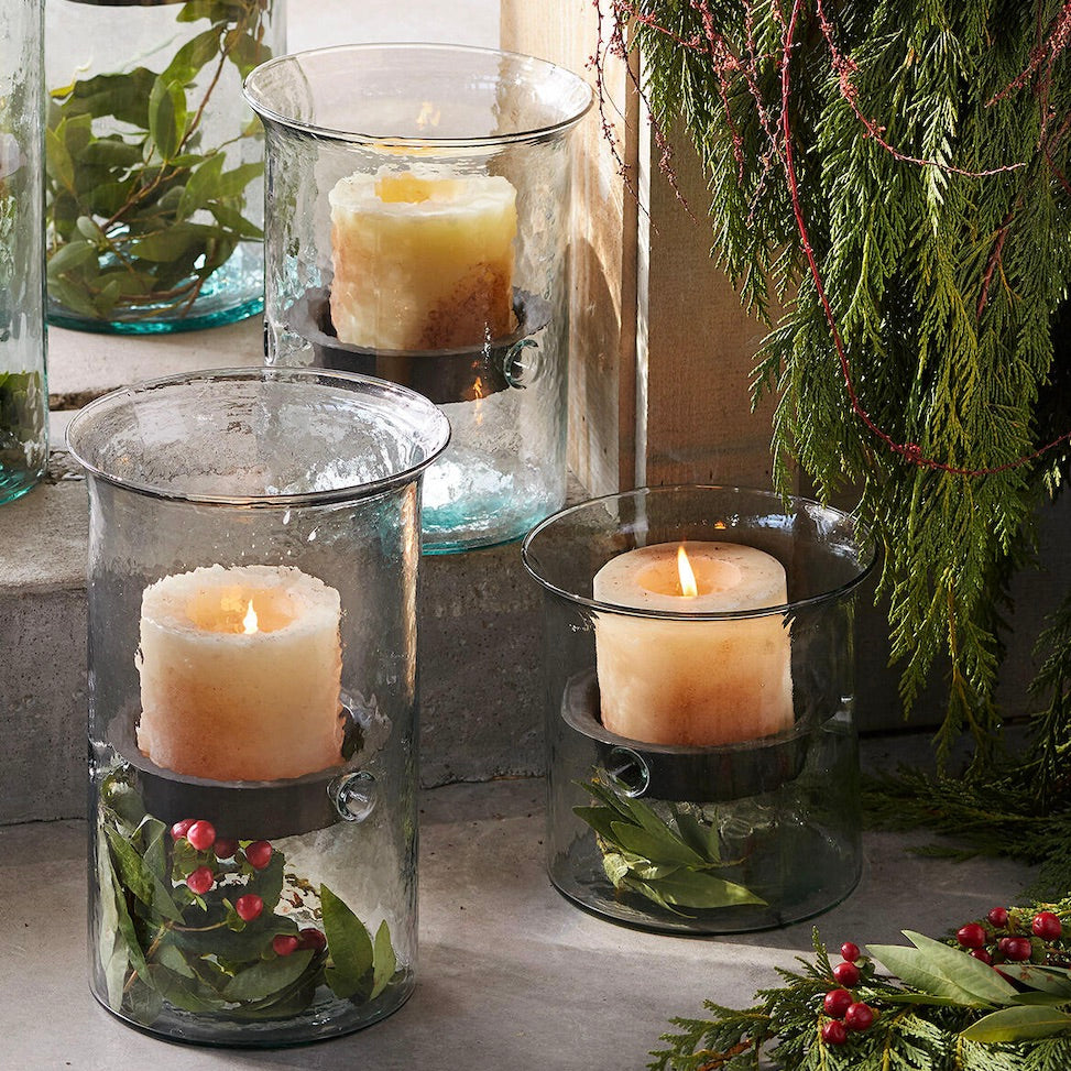 Set/3 Blown Glass Hurricane Candleholders