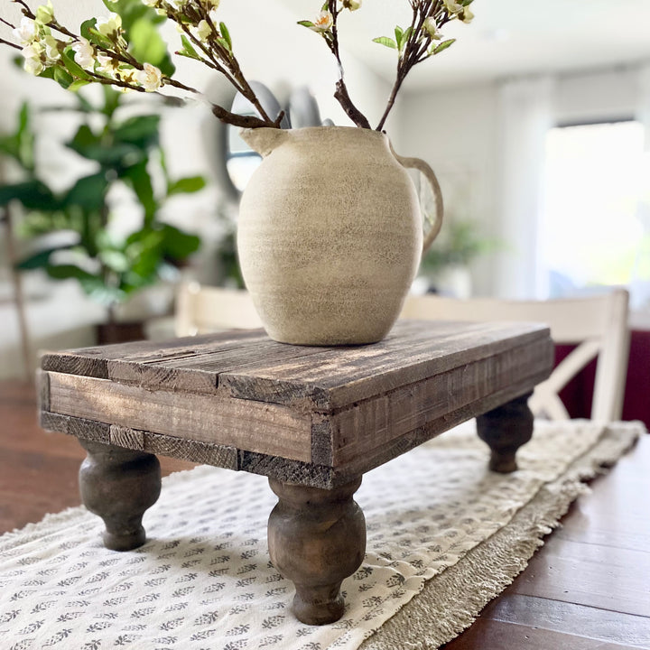 Rustic Planked-Pinewood Footed Serving Stand