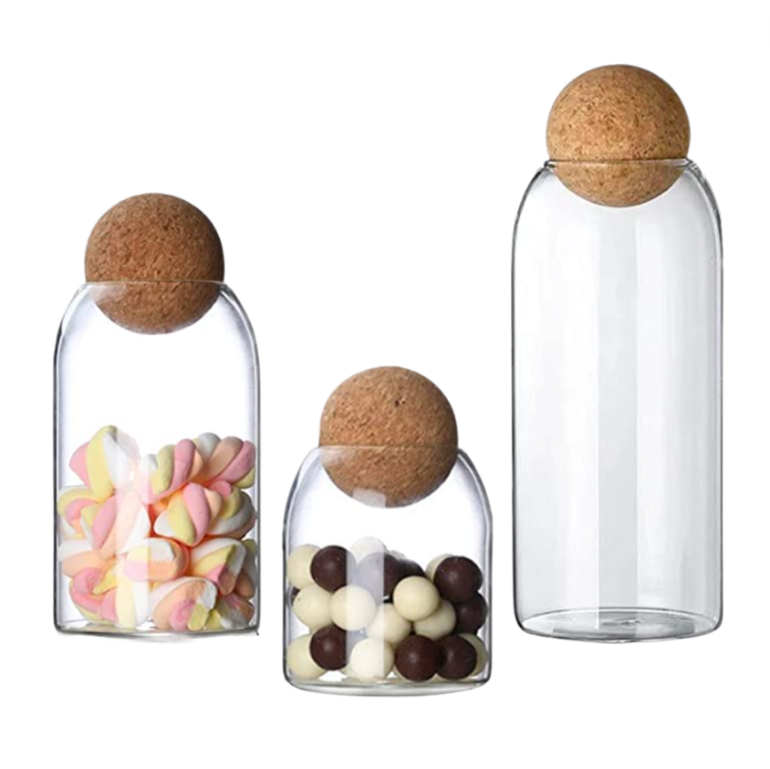 S/3 Glass & Cork Canisters