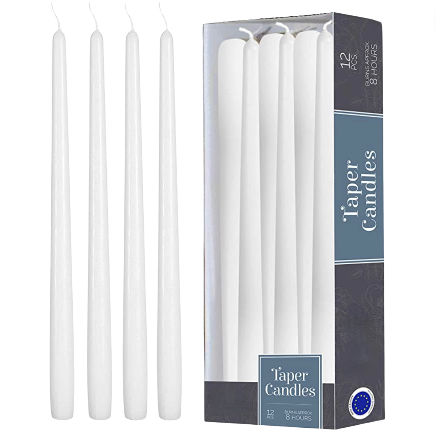 10" White Taper Candle Pack of 12