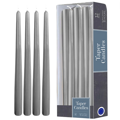 10" Dark Gray Taper Candle Pack of 12