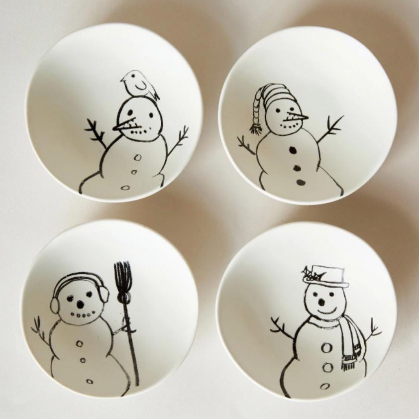 Set/4 Stoneware Snowman Bowls