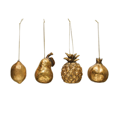 Set/4 Gold Fruit Ornaments