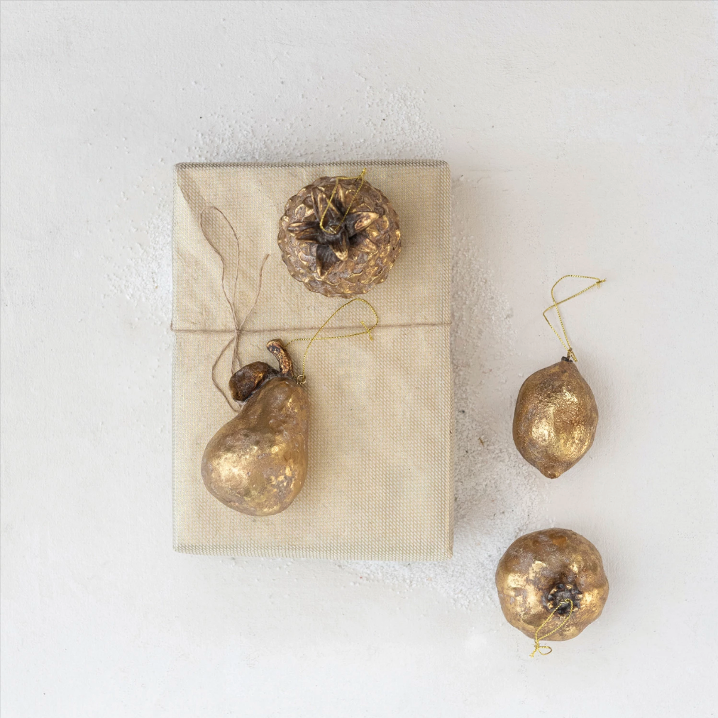 Set/4 Gold Fruit Ornaments
