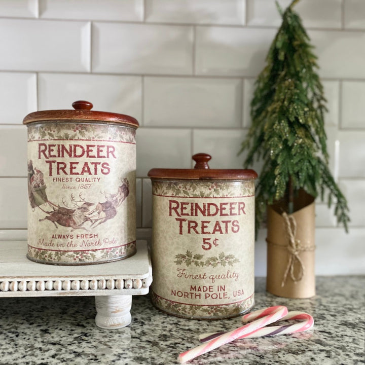 Set/2 Reindeer Treats Tin Canisters