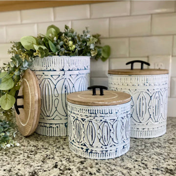 Blue and White Classic Ceramic Canisters, Set of 3