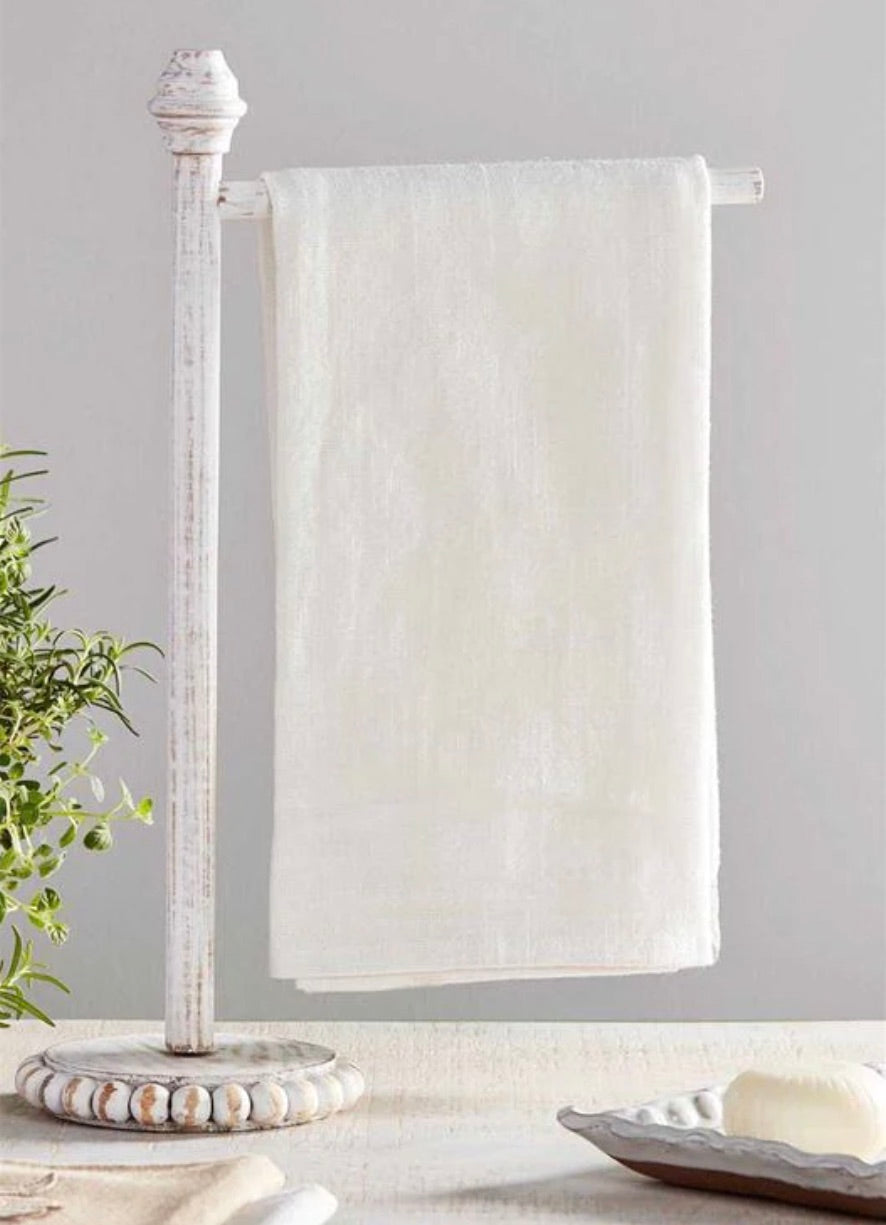 Whitewashed Beaded Towel Holder