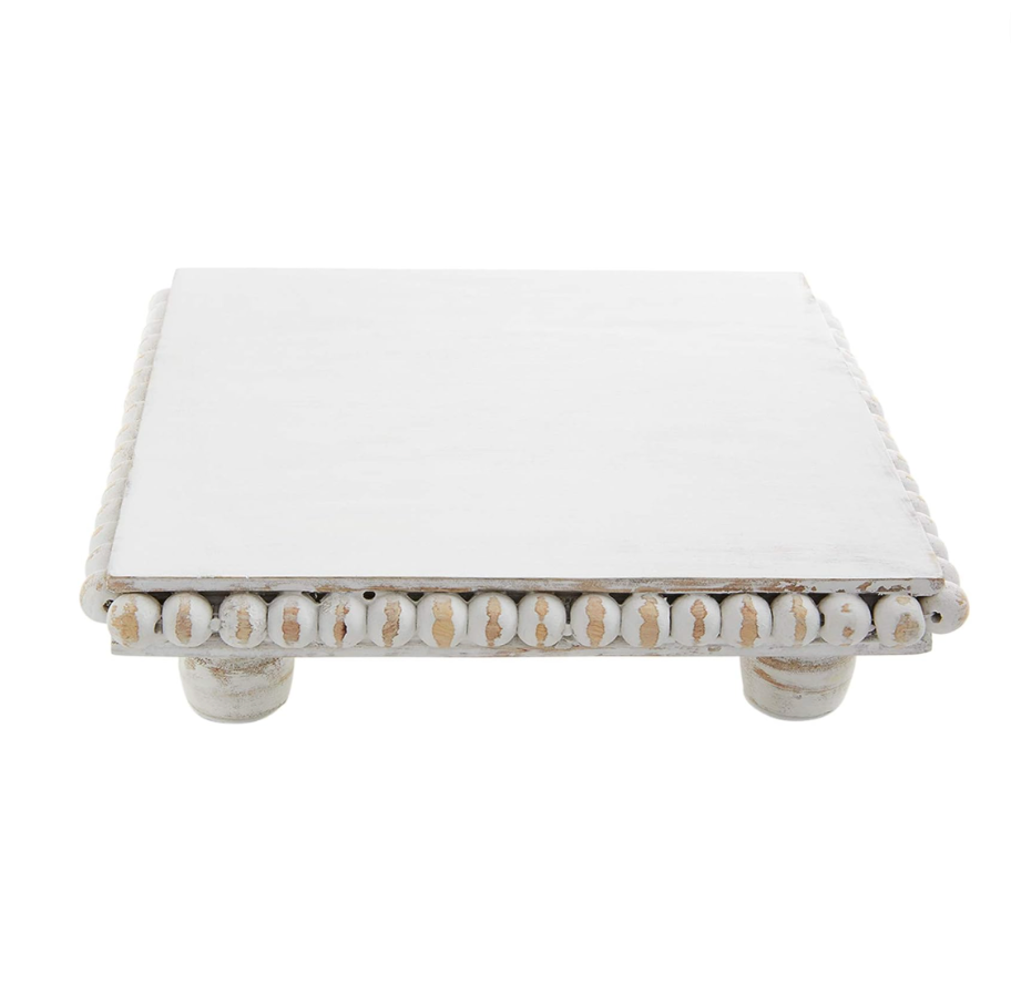 White Beaded Wood Trivet