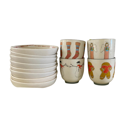 Set/4 Christmas Stoneware Cups