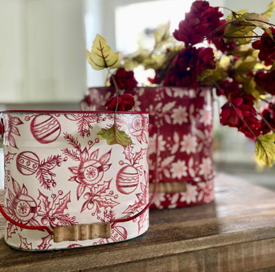 Set/2 Red & White Metal Patterned Buckets