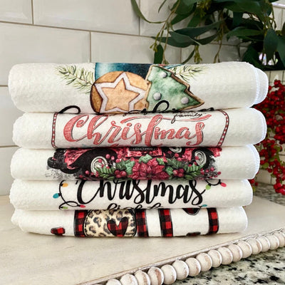 Set/5 Watercolor Christmas Kitchen Towels