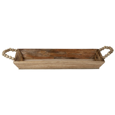 Wooden Tray With Beaded Handles