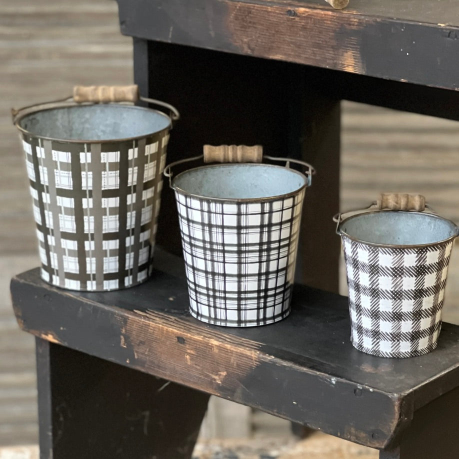 Set/3 Plaid Pattern Metal Buckets