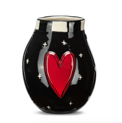 Red Heart Black Mini Vase
