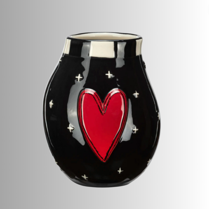 Red Heart Black Mini Vase