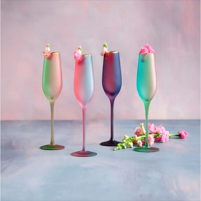 Set/4 Frosted Rainbow Champagne Flutes
