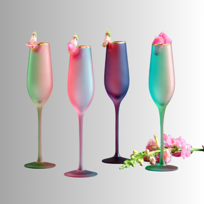 Set/4 Frosted Rainbow Champagne Flutes