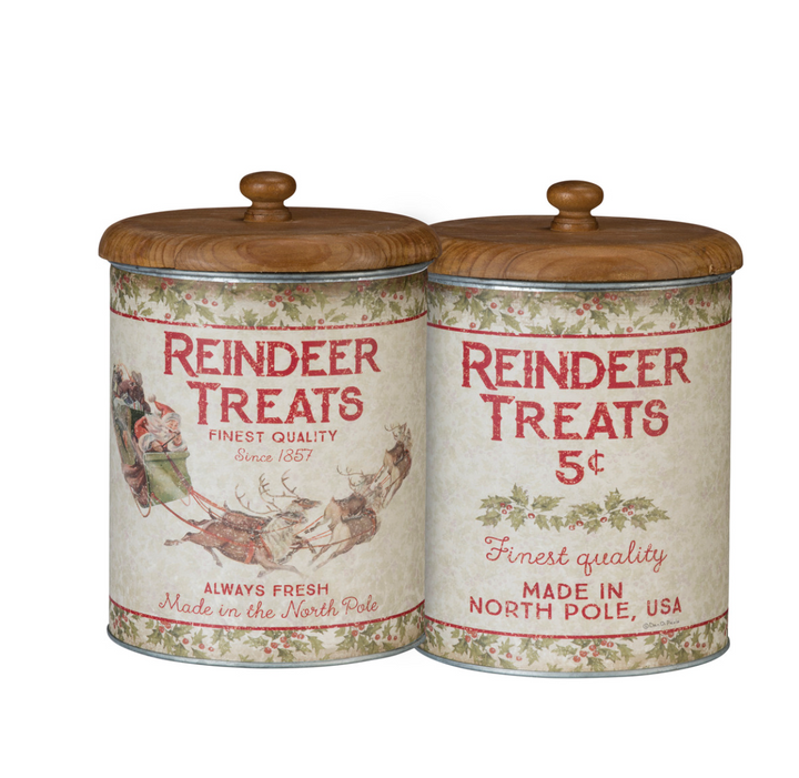 Set/2 Reindeer Treats Tin Canisters