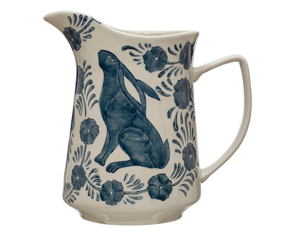 Blue & White Rabbit Pitcher – Decor By Amanda