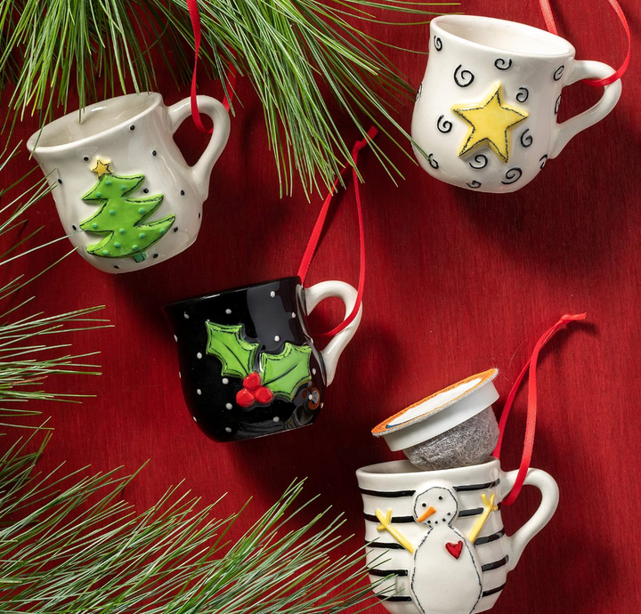 Set/4 Christmas Patterned Coffee Pod Mug Ornaments