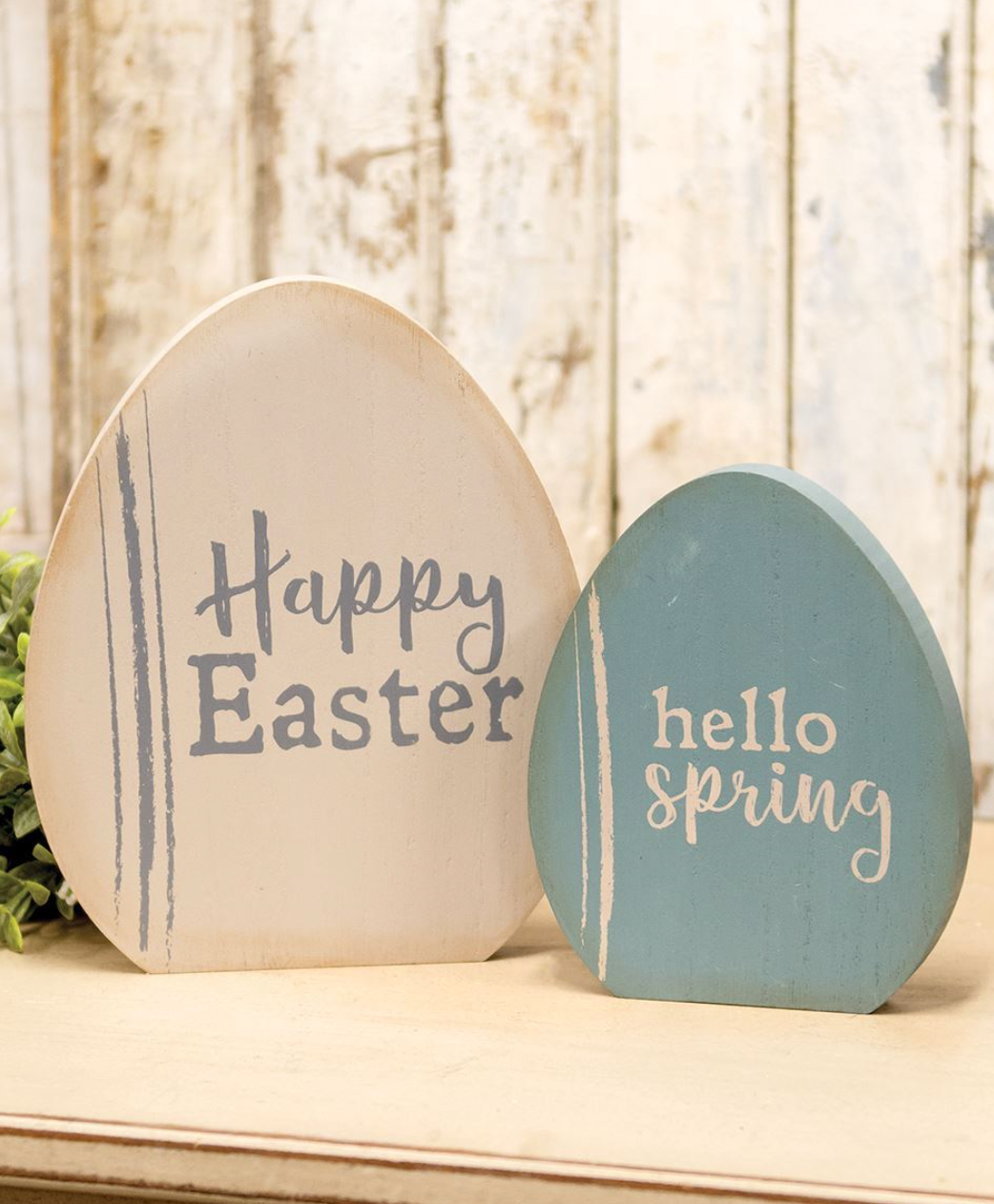 Set/2 Happy Easter Wooden Egg Sitters