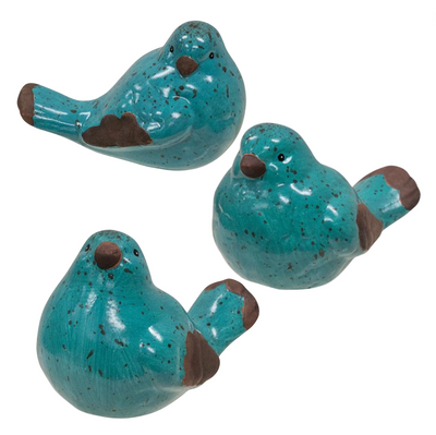 Set/3 Resin Blue Bird Figurines