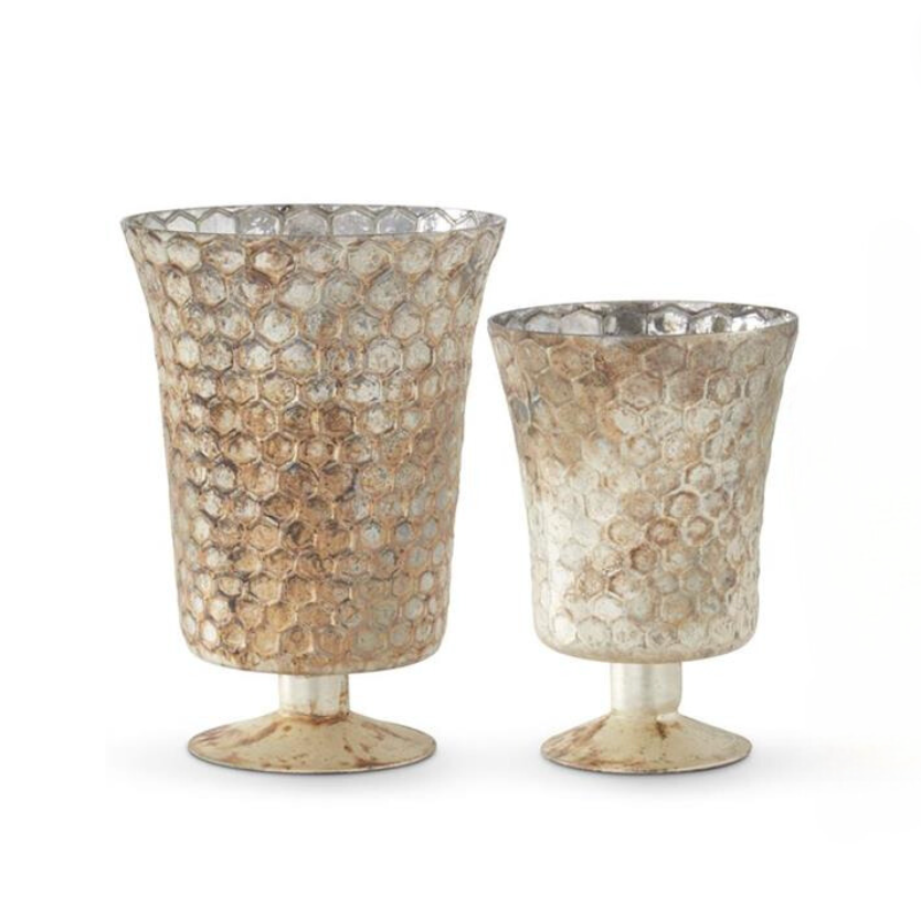 Honeycomb Champagne Mercury Glass Fluted Vases