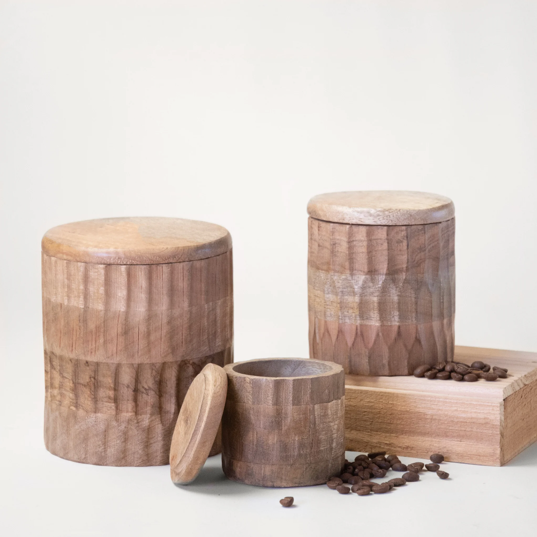 Set/3 Carved Wood Canisters