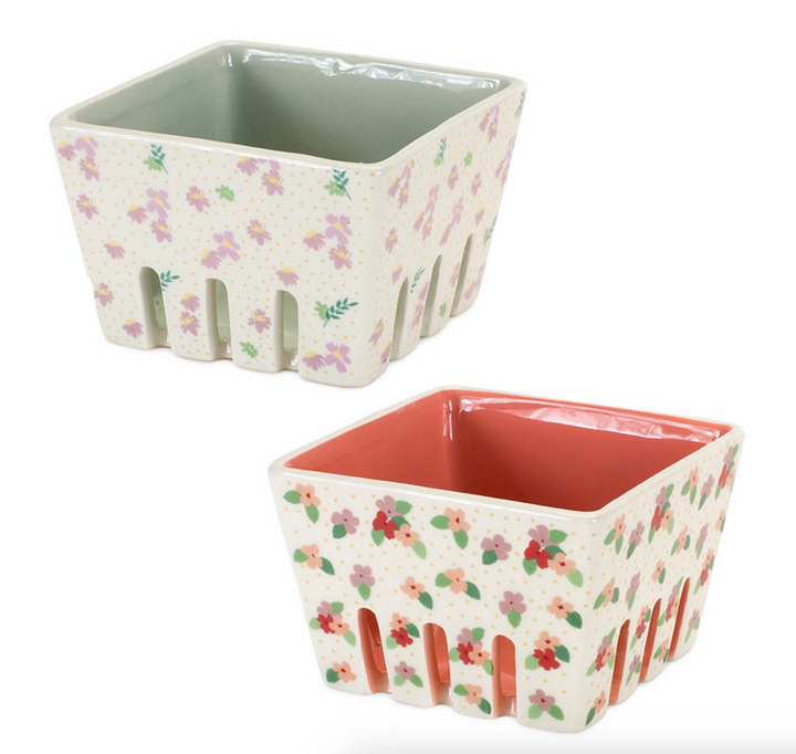 Set/2 Ceramic Floral Berry Containers