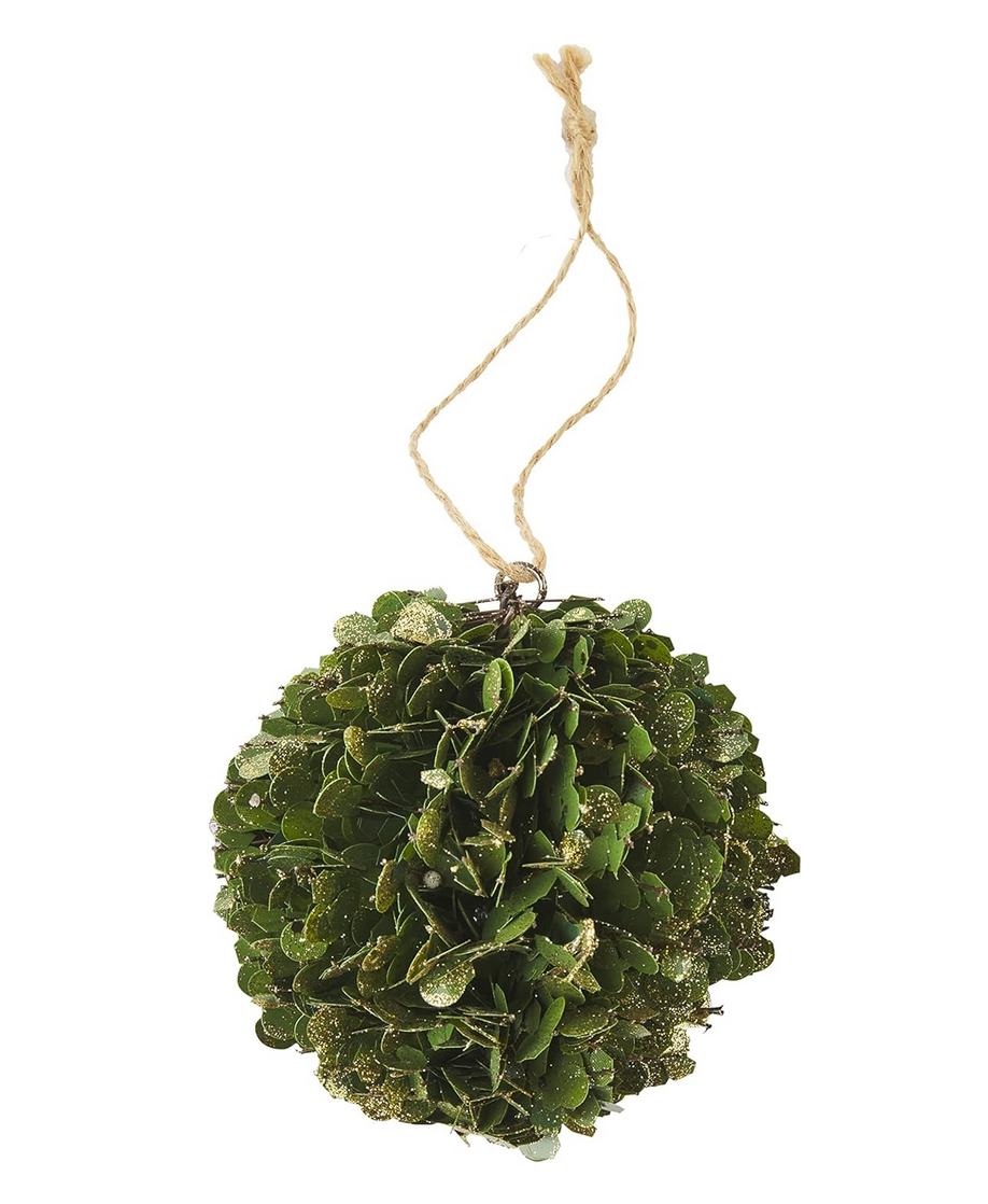 Set/6 Glitter Faux Boxwood Ball Ornaments