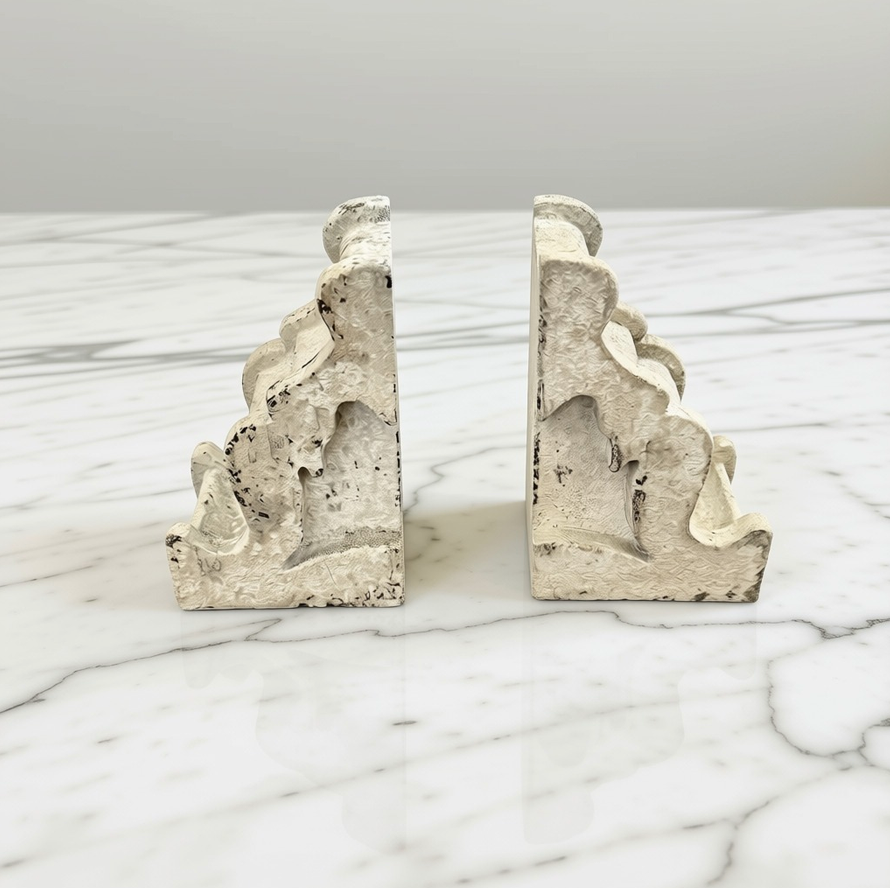 Distressed White Magnesia Corbel Bookends