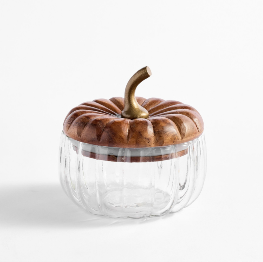Glass Pumpkin Lidded Snack Bowl