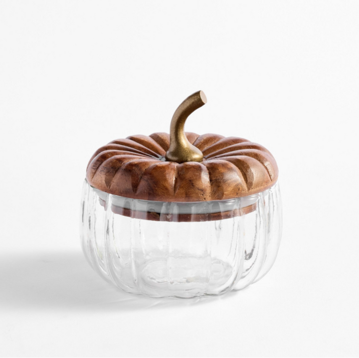 Glass Pumpkin Lidded Snack Bowl