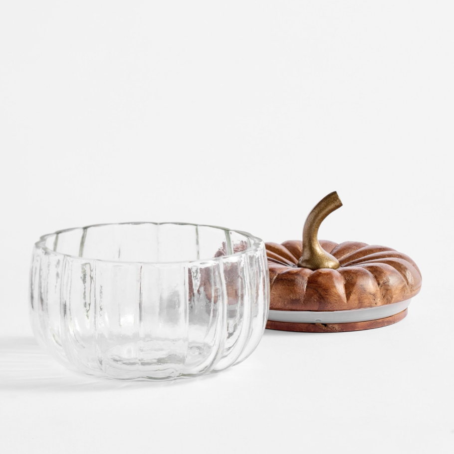 Glass Pumpkin Lidded Snack Bowl