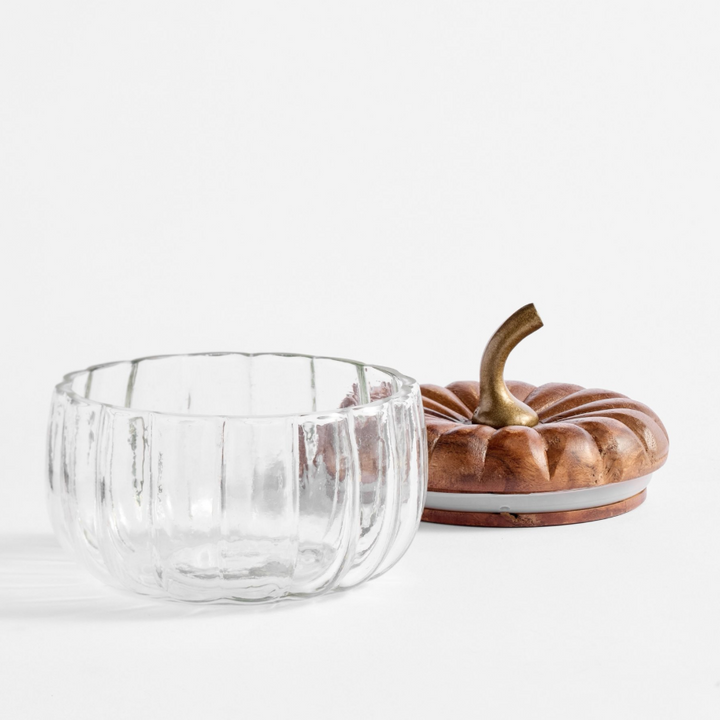 Glass Pumpkin Lidded Snack Bowl