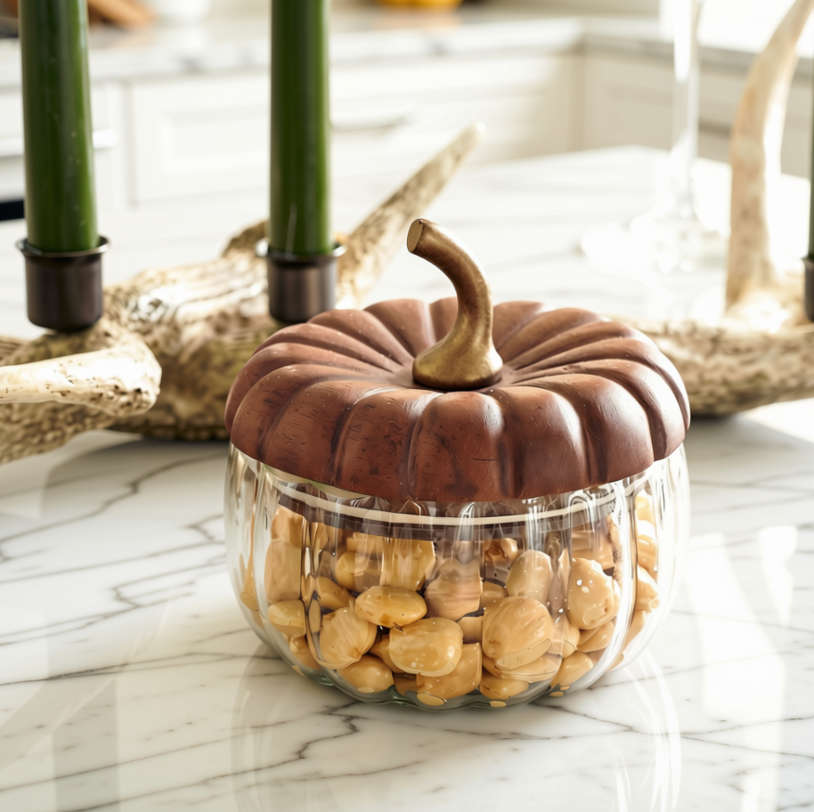 Glass Pumpkin Lidded Snack Bowl